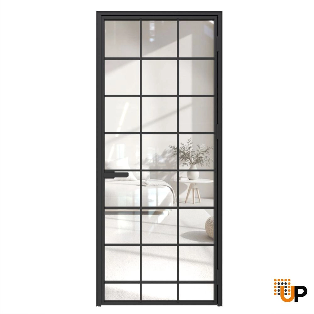 Aluminum Interior Hidden Door | Lumo 1804 Black Clear Glass with Frame 24" x 80" Right-hand Inswing photo#1