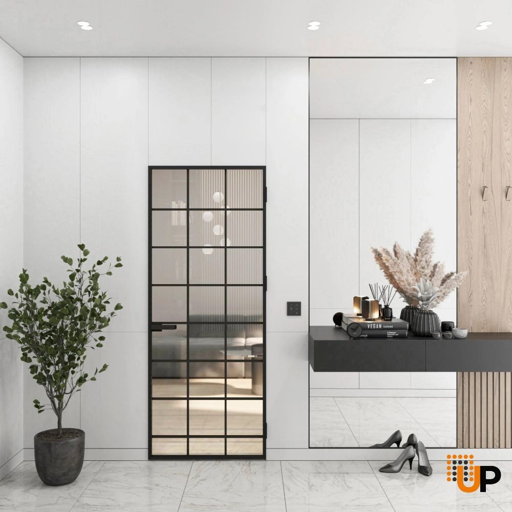 Aluminum Interior Hidden Door | Lumo 1804 Black Clear Glass with Frame 24" x 80" Right-hand Inswing photo#2