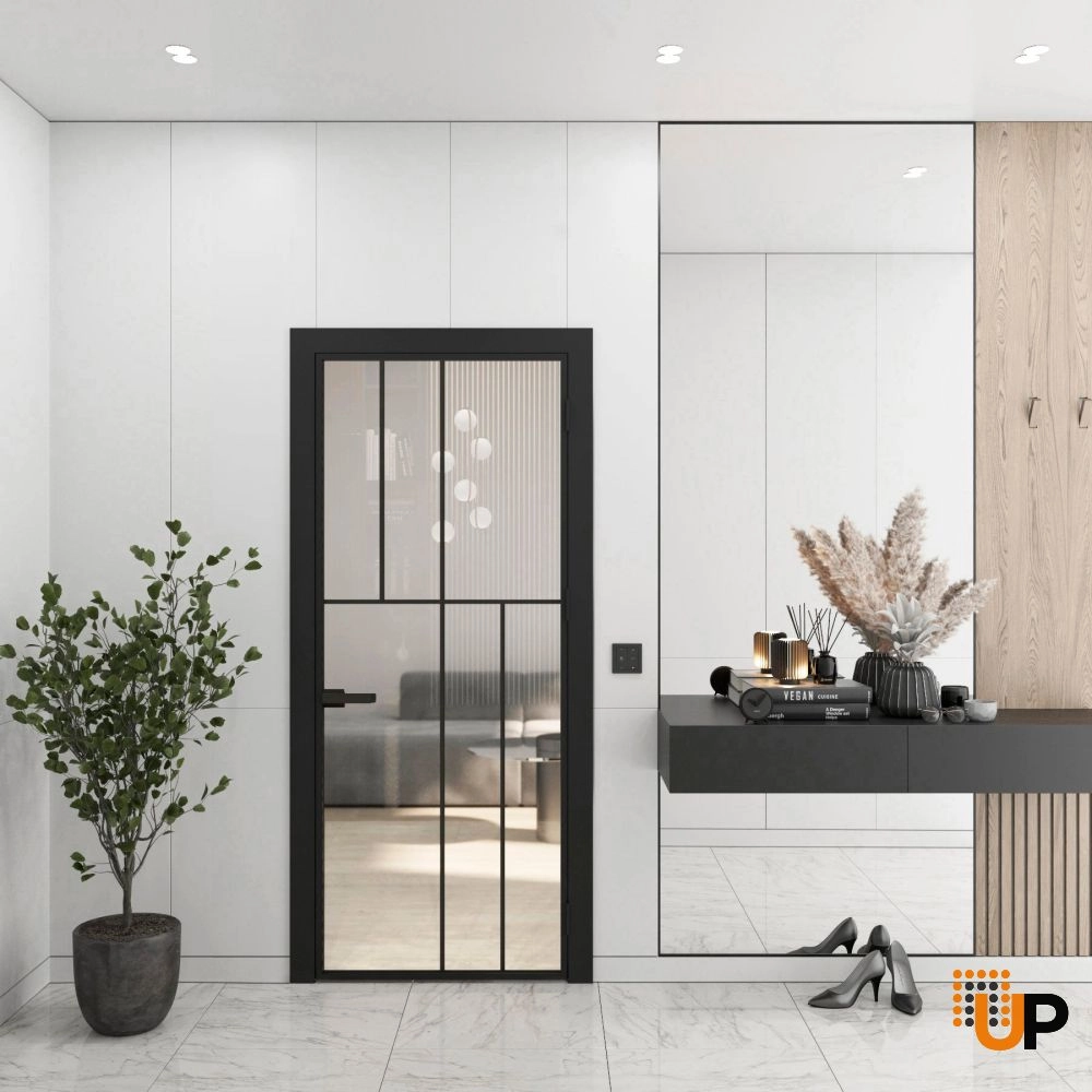 Aluminum Interior Door | Lumo 1806 Black Clear Glass with Frame, Trims, Extensions 24" x 80" Right-hand Inswing photo#2