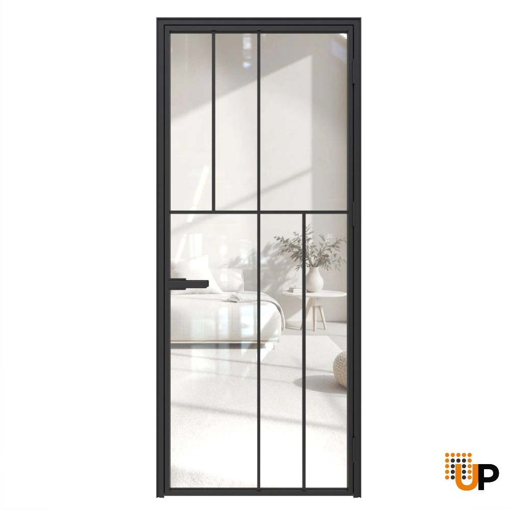 Aluminum Interior Hidden Door | Lumo 1806 Black Clear Glass with Frame 32" x 96" Right-hand Inswing photo#1
