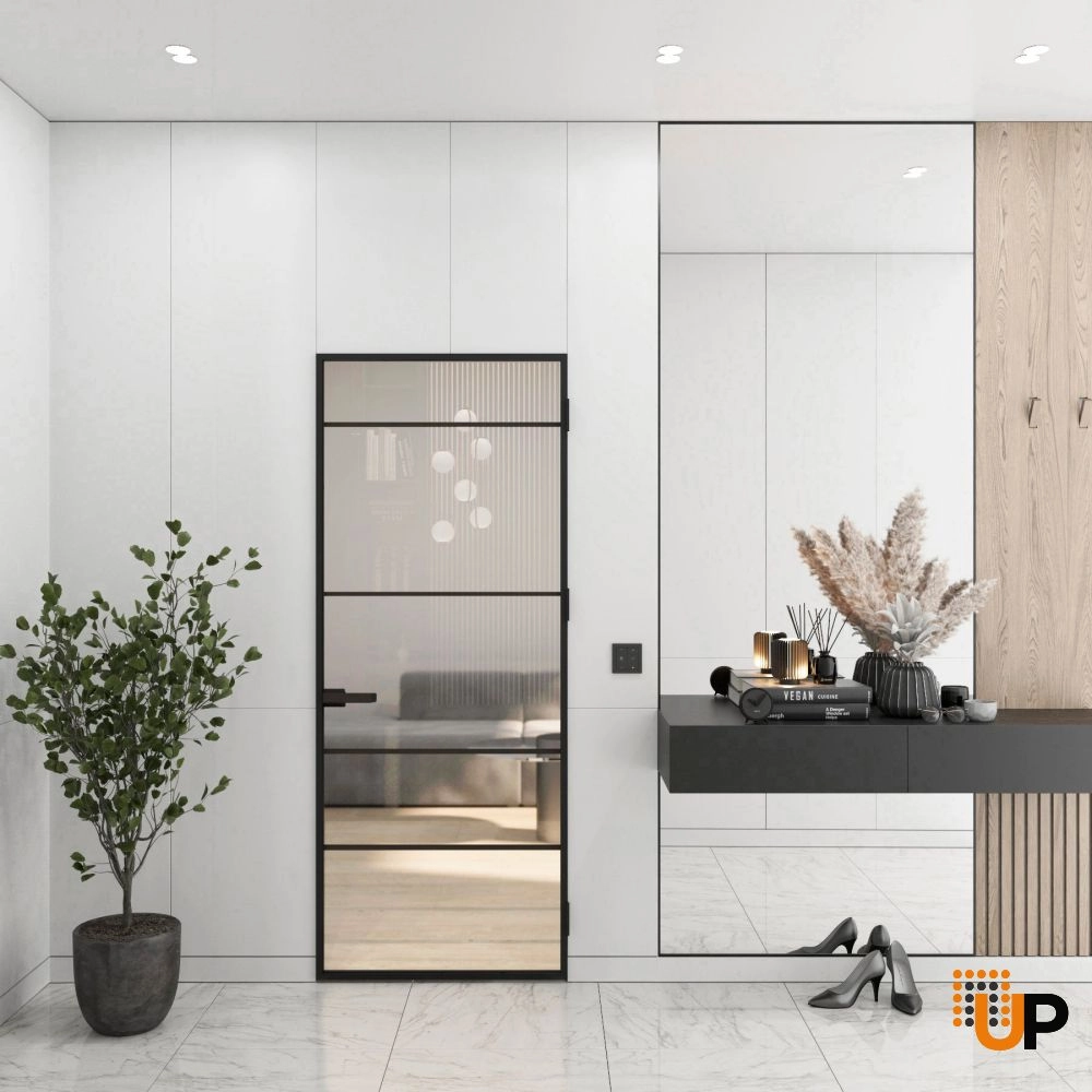 Aluminum Interior Hidden Door | Lumo 1808 Black Clear Glass with Frame 24" x 80" Right-hand Inswing photo#2
