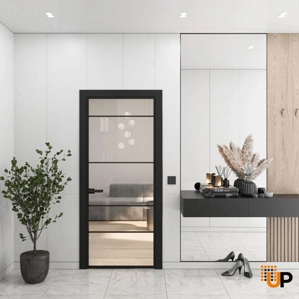 Aluminum Interior Door | Lumo 1808 Black Clear Glass with Frame, Trims, Extensions 24" x 80" Right-hand Inswing photo#2