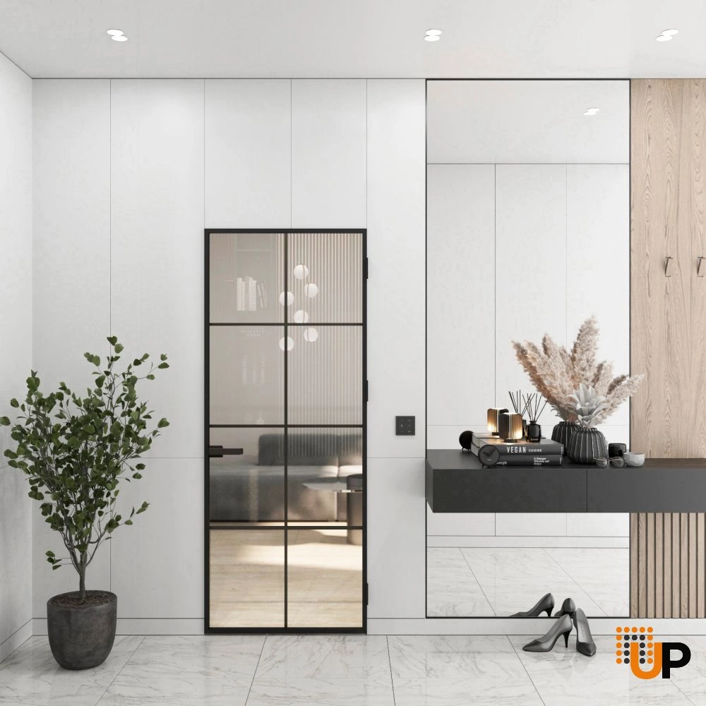 Aluminum Interior Hidden Door | Lumo 1810 Black Clear Glass with Frame 24" x 80" Right-hand Inswing photo#2