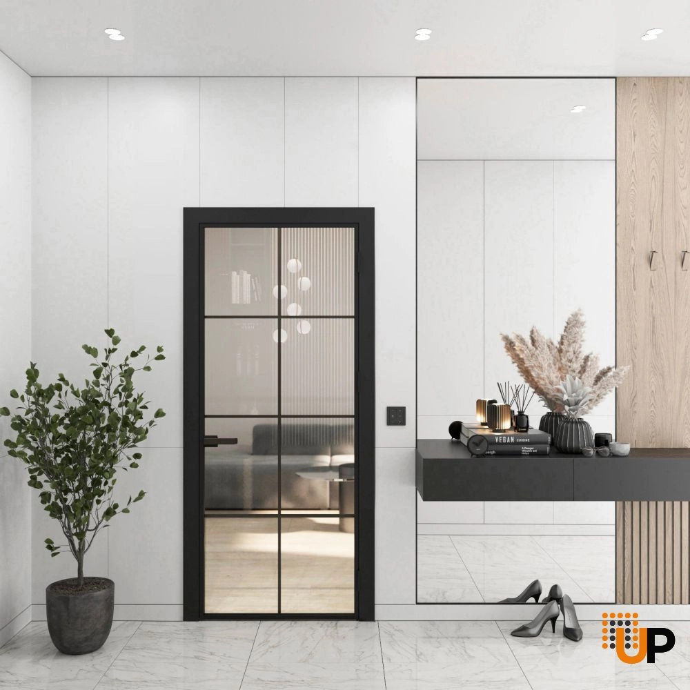 Aluminum Interior Door | Lumo 1810 Black Clear Glass with Frame, Trims, Extensions 42" x 80" Right-hand Inswing photo#2