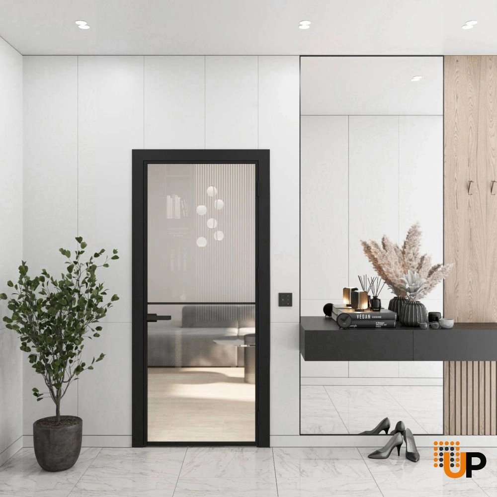 Aluminum Interior Door | Lumo 1811 Black Clear Glass with Frame, Trims, Extensions 30" x 96" Right-hand Inswing photo#2