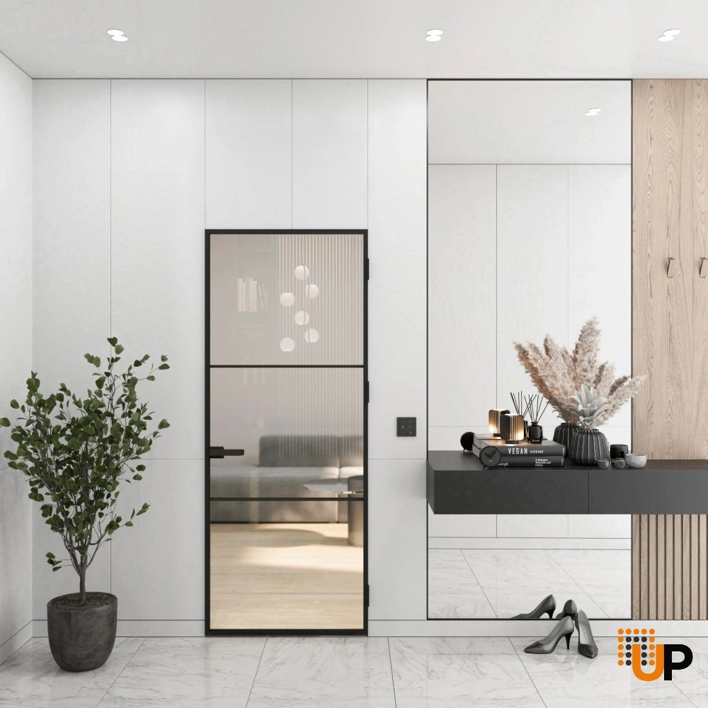 Aluminum Interior Hidden Door | Lumo 1812 Black Clear Glass with Frame 24" x 80" Right-hand Inswing photo#2