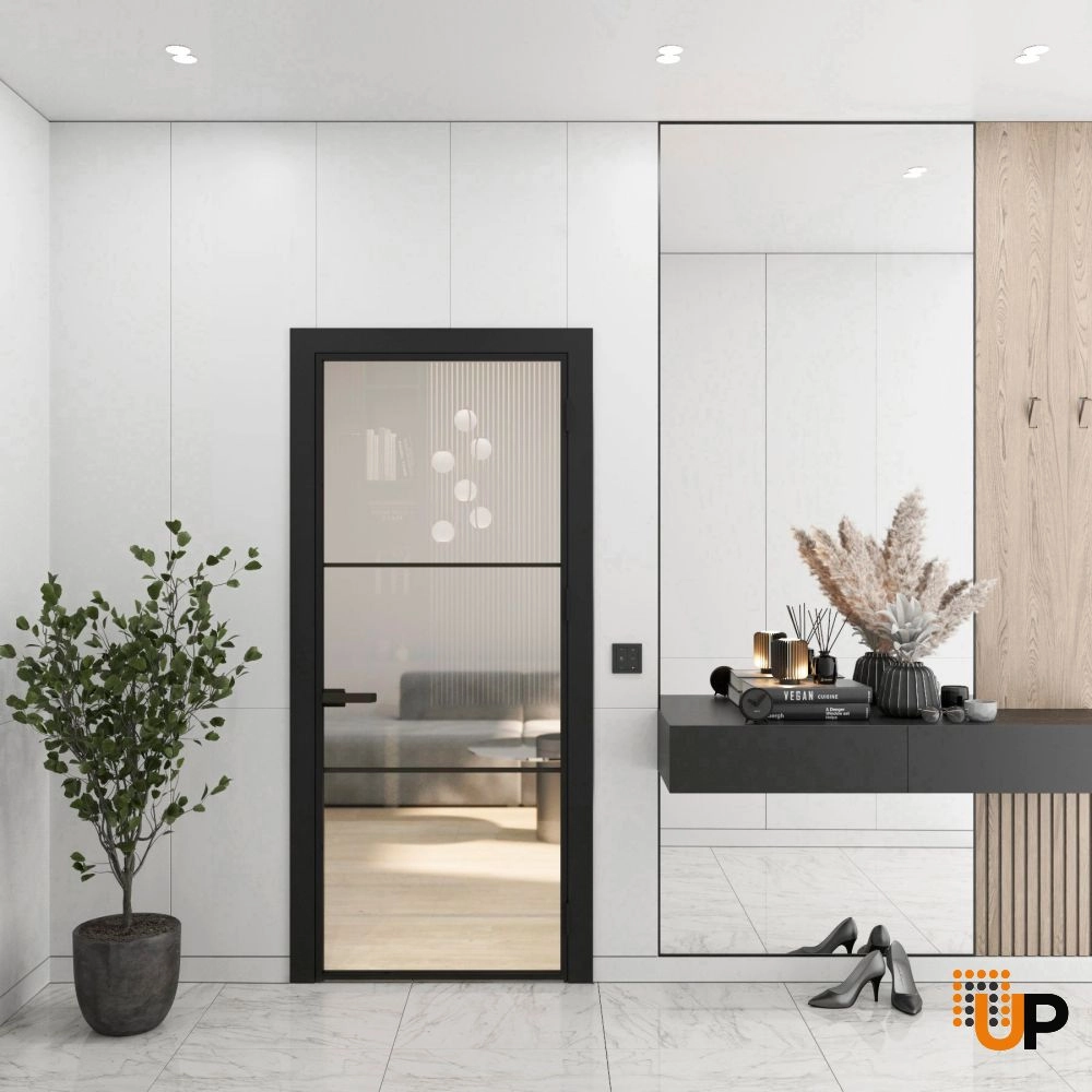 Aluminum Interior Door | Lumo 1812 Black Clear Glass with Frame, Trims, Extensions 42" x 84" Right-hand Inswing photo#2