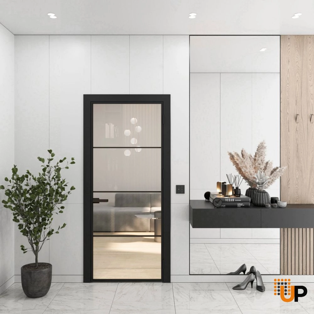 Aluminum Interior Door | Lumo 1813 Black Clear Glass with Frame, Trims, Extensions 36" x 84" Right-hand Inswing photo#2