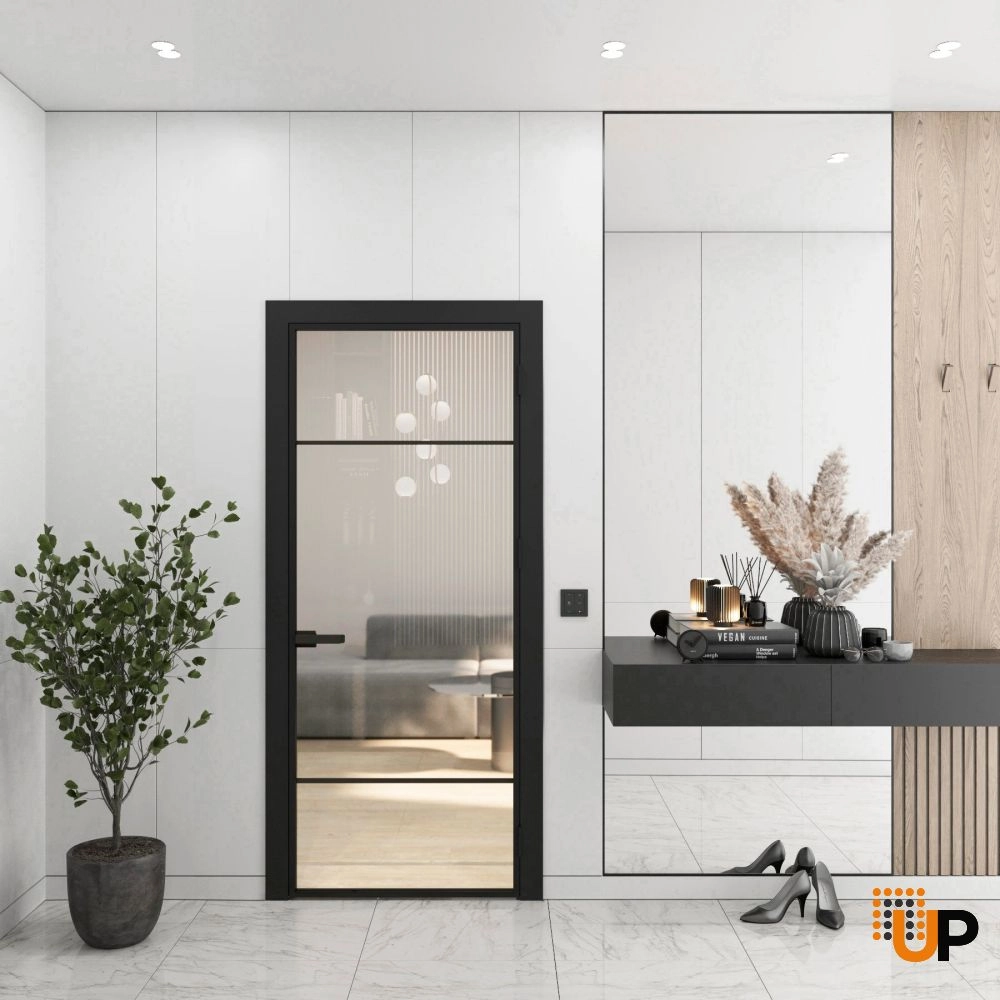 Aluminum Interior Door | Lumo 1815 Black Clear Glass with Frame, Trims, Extensions 32" x 84" Right-hand Inswing photo#2