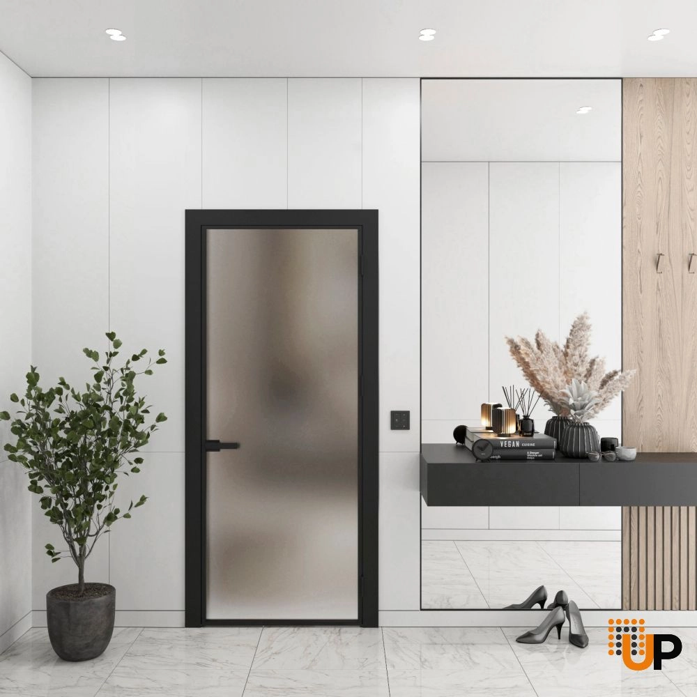 Aluminum Interior Door | Lumo 1900 Black Frosted Glass with Frame, Trims, Extensions 24" x 80" Right-hand Inswing photo#2