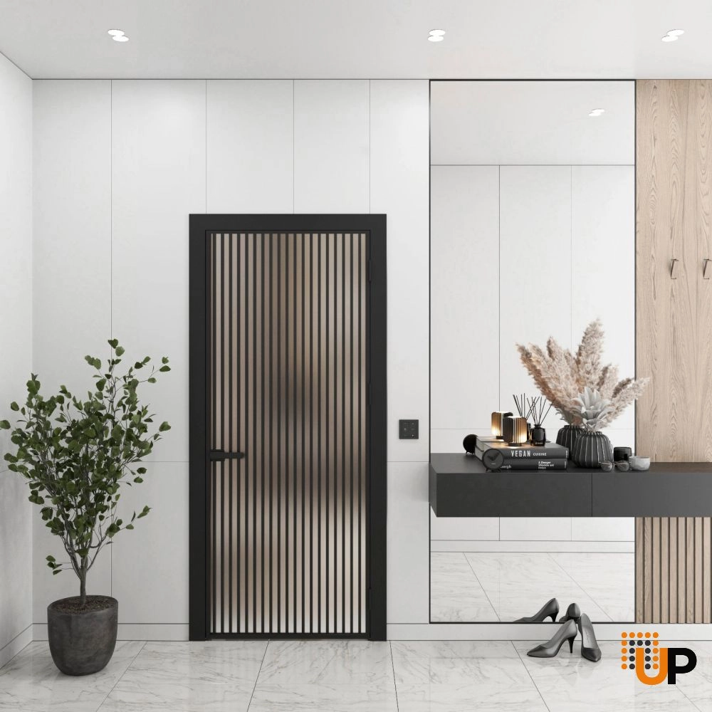 Aluminum Interior Door | Lumo 1902 Black Frosted Glass with Frame, Trims, Extensions 42" x 80" Right-hand Inswing photo#2