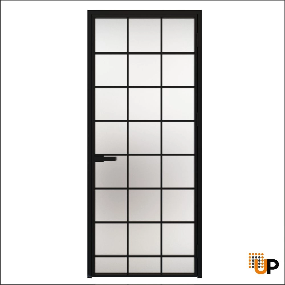 Aluminum Interior Hidden Door | Lumo 1904 Black Frosted Glass with Frame 42" x 96" Right-hand Inswing photo#1