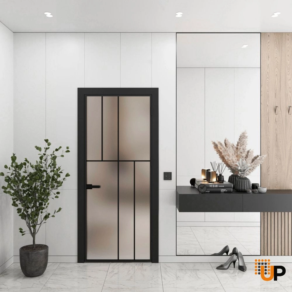 Aluminum Interior Door | Lumo 1906 Black Frosted Glass with Frame, Trims, Extensions 42" x 80" Right-hand Inswing photo#2