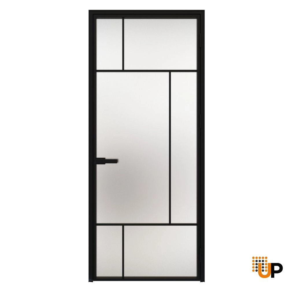 Modern aluminum aluminum swing door with frosted glass | Lumo 1907 Black | 24 x 80 inch photo#1