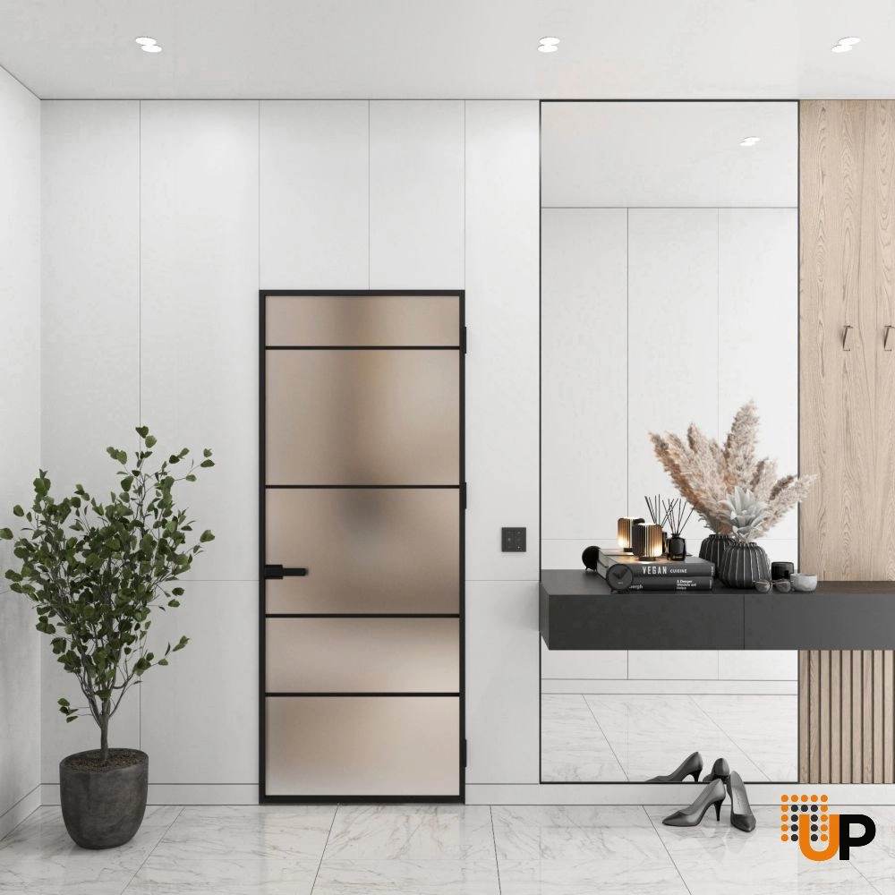 Aluminum Interior Hidden Door | Lumo 1908 Black Frosted Glass with Frame 24" x 80" Right-hand Inswing photo#2