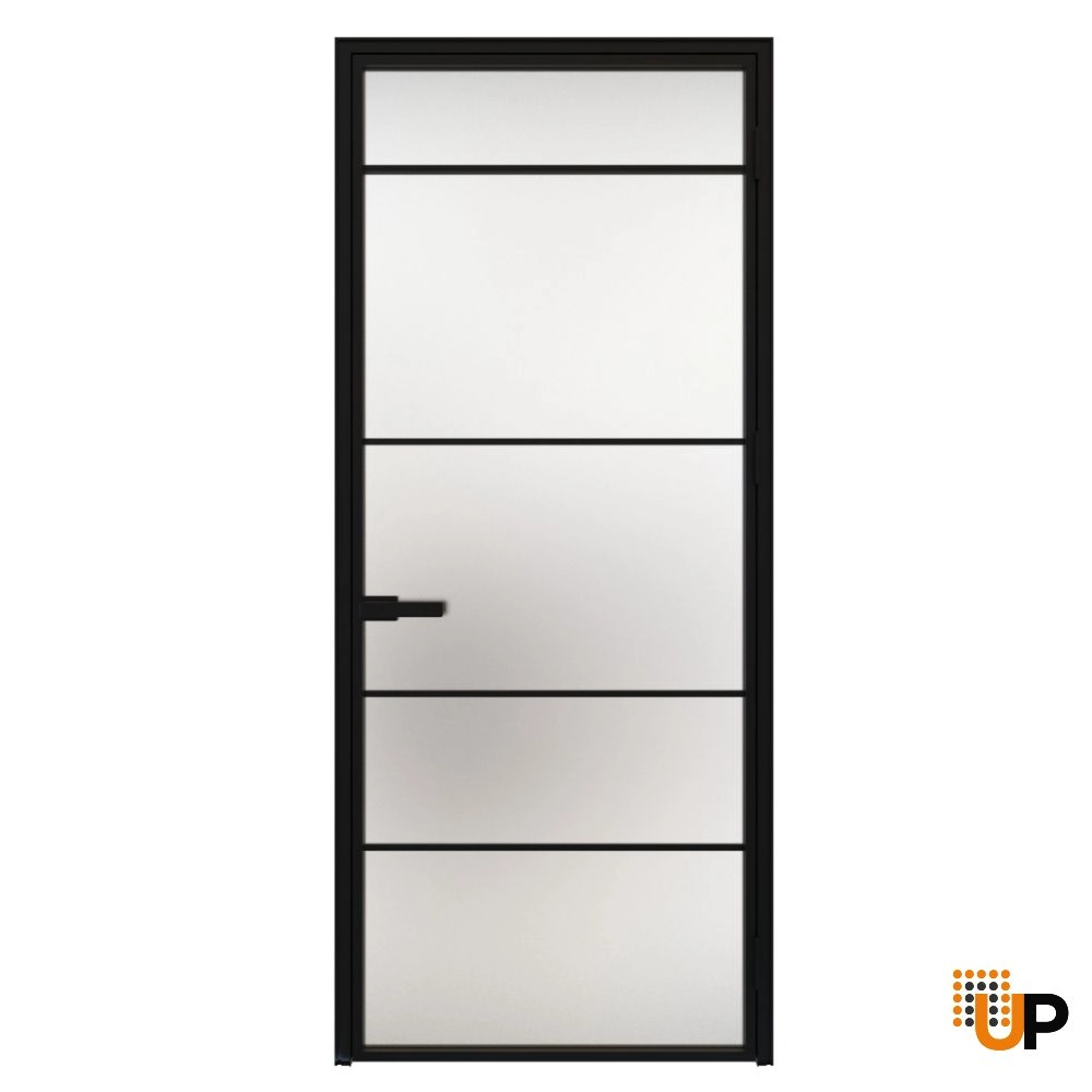 Modern aluminum aluminum swing door with frosted glass | Lumo 1908 Black | 24 x 80 inch photo#1