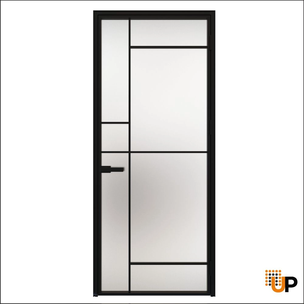 Aluminum Interior Hidden Door | Lumo 1909 Black Frosted Glass with Frame 42" x 96" Right-hand Inswing photo#1