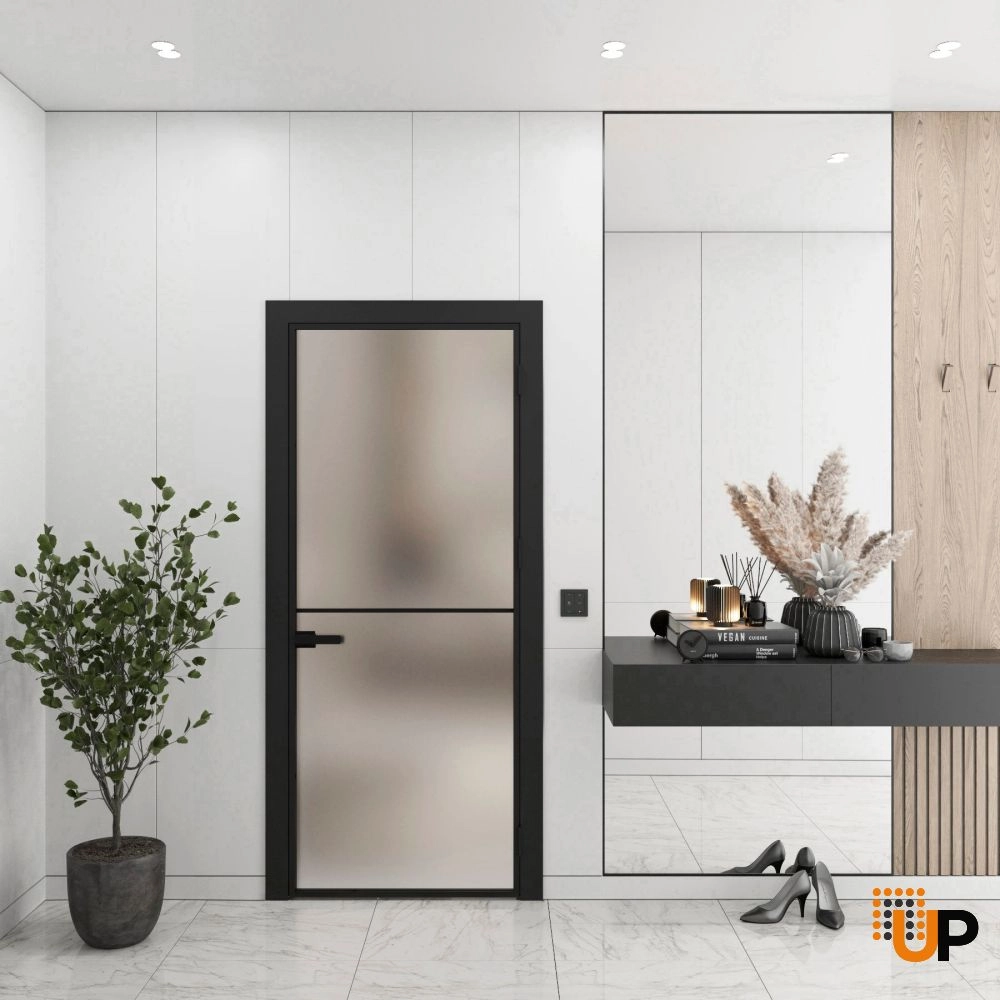 Aluminum Interior Door | Lumo 1911 Black Frosted Glass with Frame, Trims, Extensions 36" x 80" Right-hand Inswing photo#2