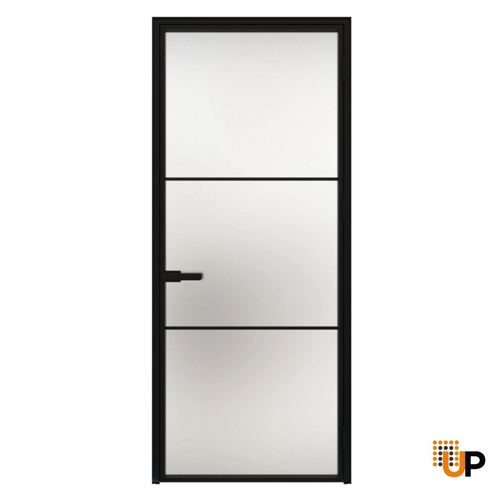 Modern aluminum aluminum swing door with frosted glass | Lumo 1915 Black | 24 x 80 inch photo#1