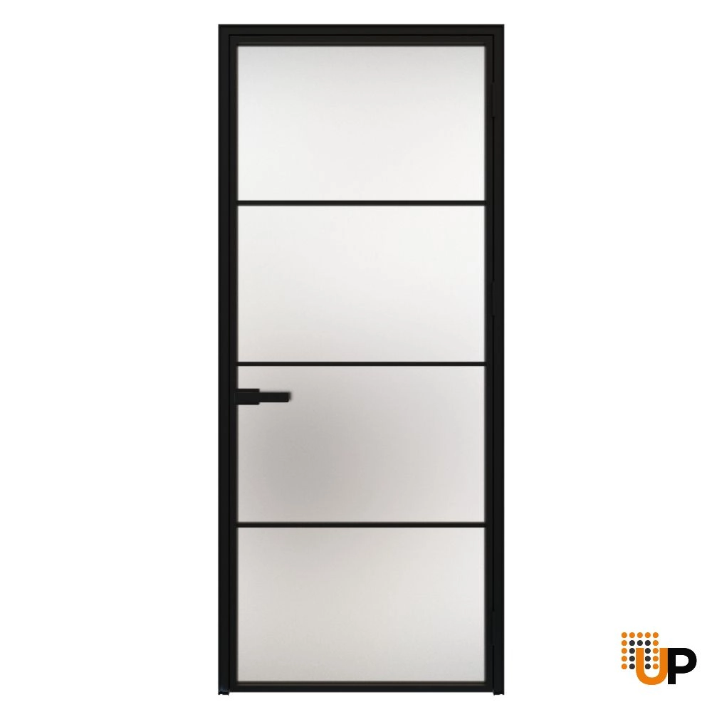Modern aluminum aluminum swing door with frosted glass | Lumo 1913 Black | 24 x 80 inch photo#1