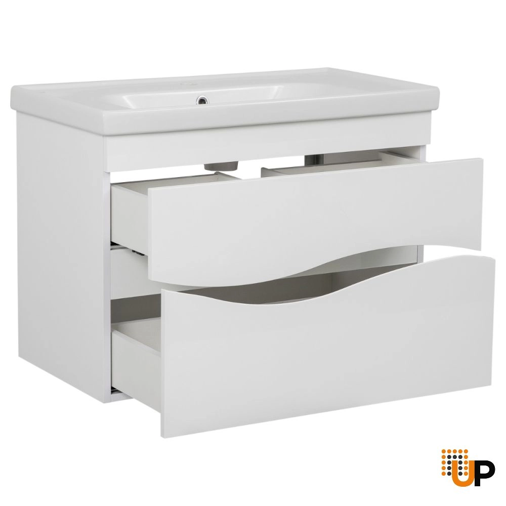 Modern Wall-Mount Bathroom Vanity with Washbasin | Wave White High Gloss Collection | Non-Toxic Fire-Resistant MDF-26" photo#3