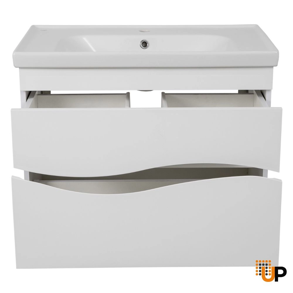 Modern Wall-Mount Bathroom Vanity with Washbasin | Wave White High Gloss Collection | Non-Toxic Fire-Resistant MDF-26" photo#4
