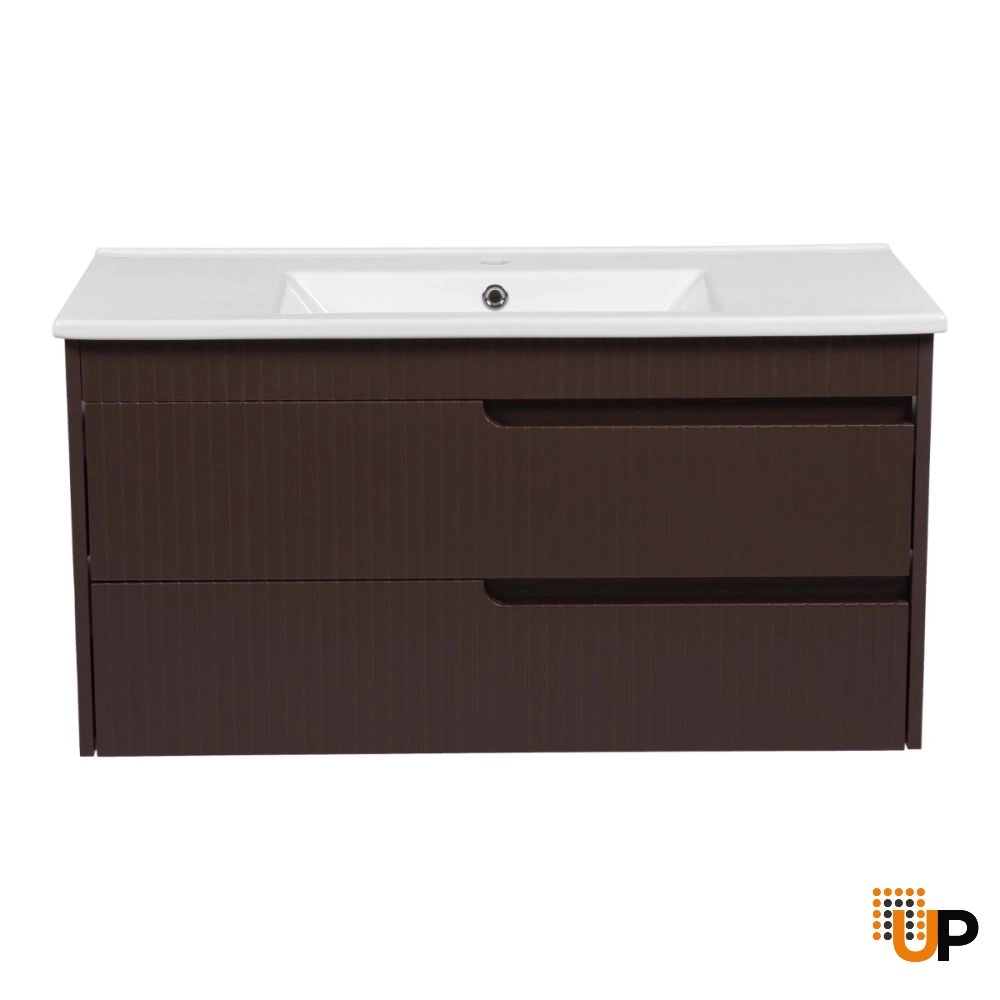 Modern Wall-Mount Bathroom Vanity with Washbasin | Judi Brown Matte Collection | Non-Toxic Fire-Resistant MDF-40" photo#5