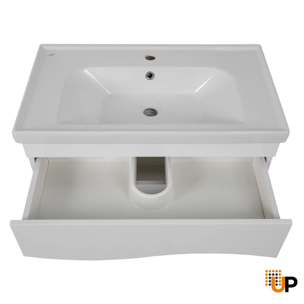 Modern Wall-Mount Bathroom Vanity with Washbasin | Wave White High Gloss Collection | Non-Toxic Fire-Resistant MDF-26" photo#5