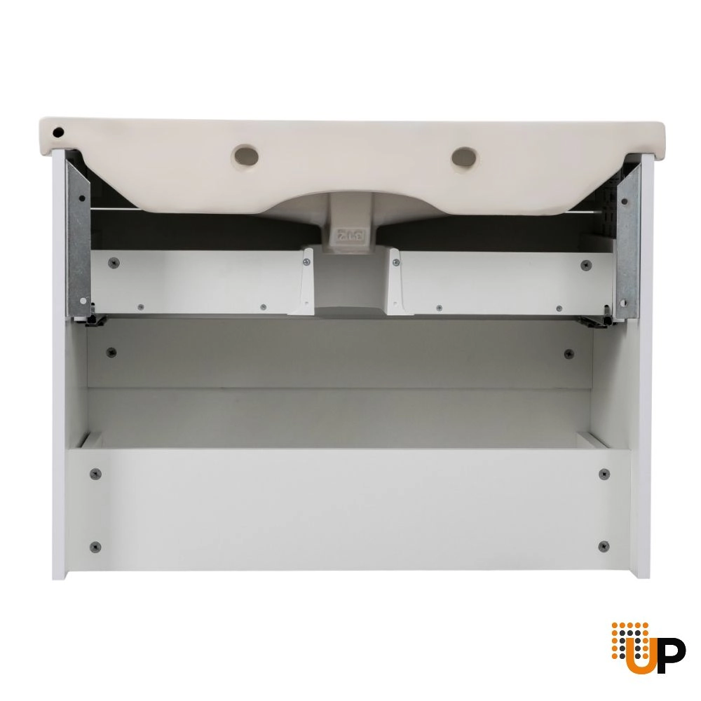 Modern Wall-Mount Bathroom Vanity with Washbasin | Wave White High Gloss Collection | Non-Toxic Fire-Resistant MDF-26" photo#6