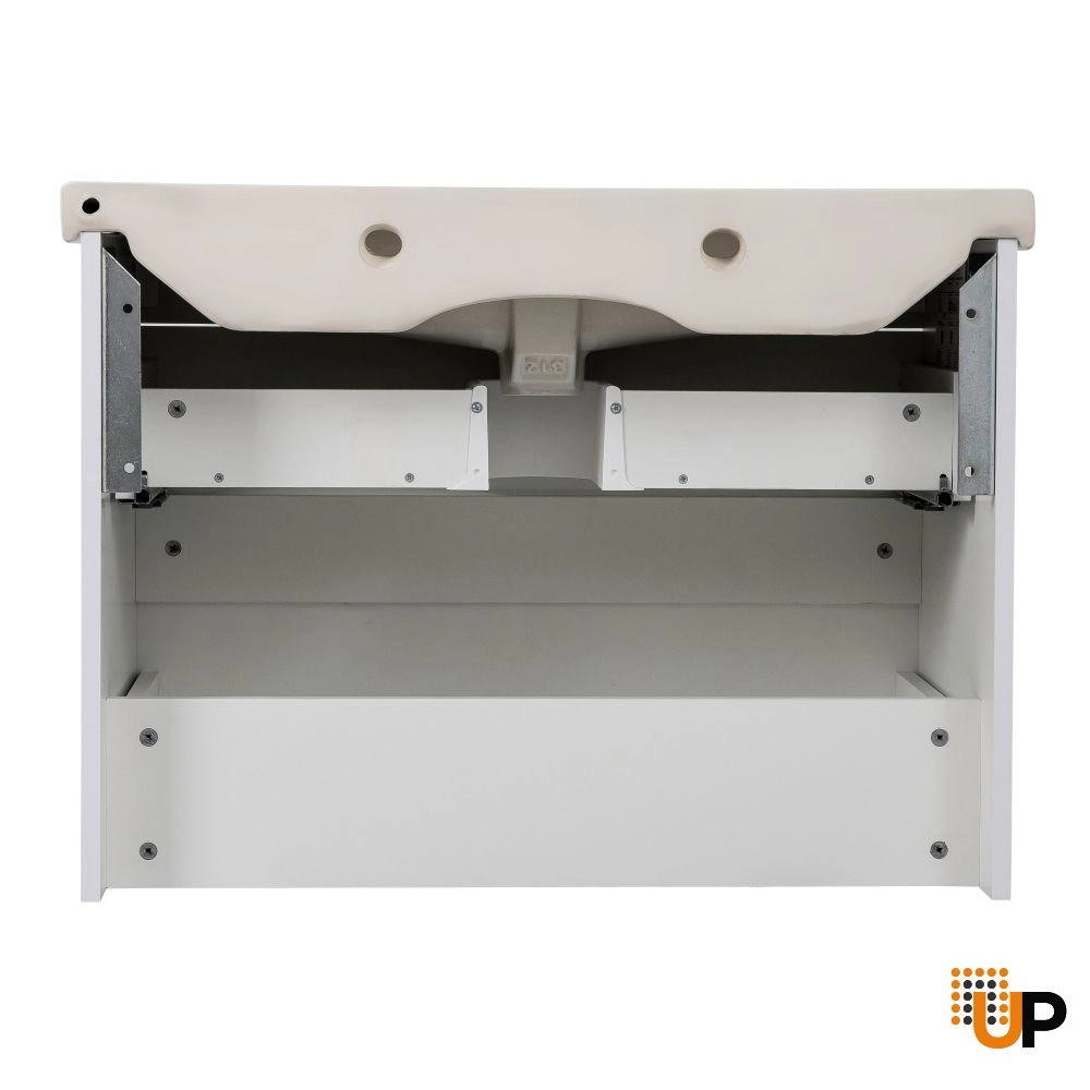 Modern Wall-Mounted Bathroom Vanity with Washbasin | Wave White High Gloss Collection | Non-Toxic Fire-Resistant MDF-28" photo#4