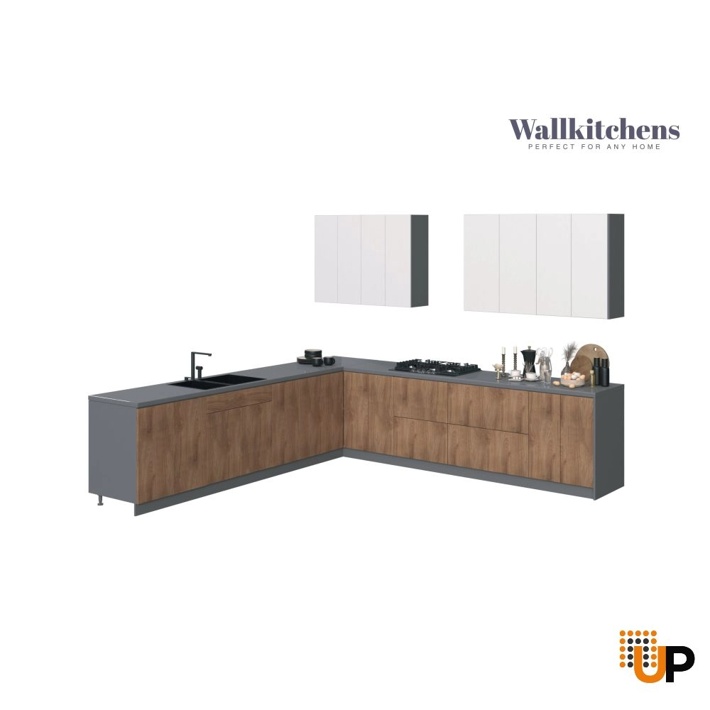 Kitchen Prodigy Collection Natural Teak & White Gloss Color Base Size 11Ft Wide photo#1