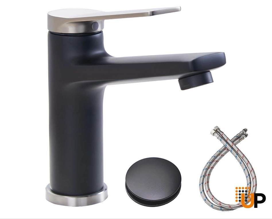 Brushed Nickel and Matte Black Single Hole Bathroom Faucet, Single Handle Bathroom Faucet for Sink 1 Hole, Lavatory Vanity Tap photo#1
