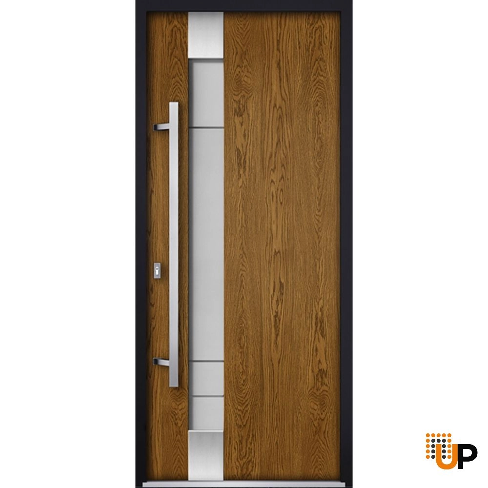 Single swing metal-aluminum modern exterior door with triplex | Deux 1713 Oak | 36 x 80 photo#1
