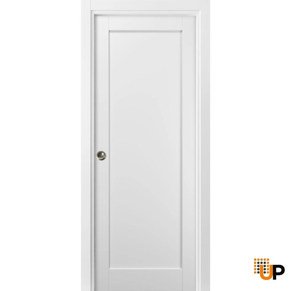 Single mdf sliding shaker interior pocket door | Quadro 4111 White | 30 x 80 photo#2