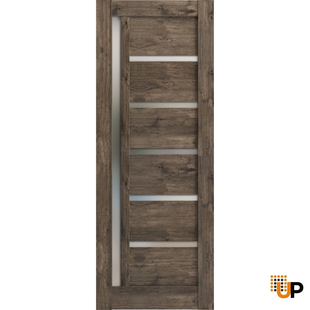 Single mdf modern interior door slab with frosted glass | Quadro 4088  Cognac Oak | 18 x 80 photo#1