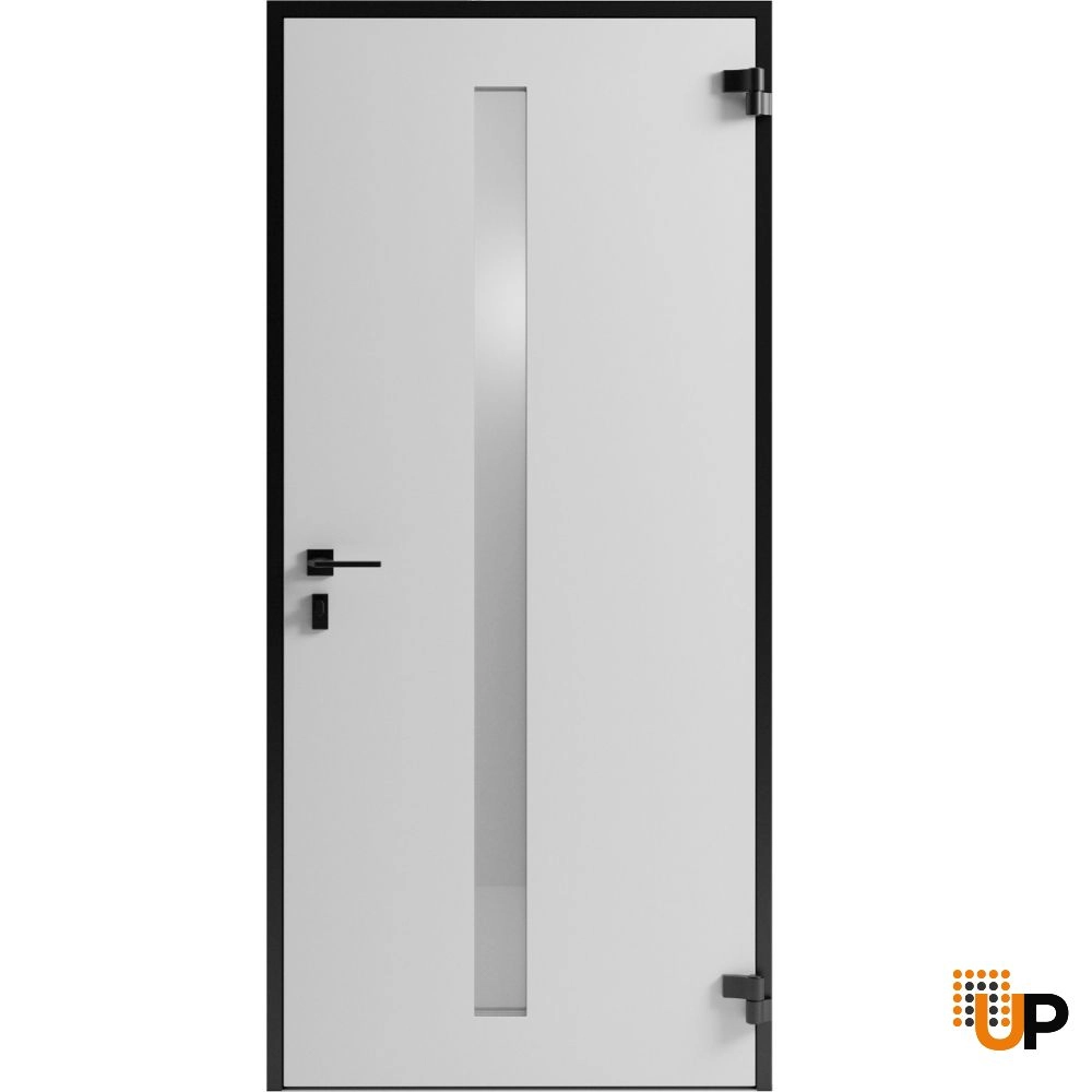 Single swing metal-aluminum modern exterior door with clear-mirrored glass | Hiddex 0155 Ardesia Nero | 36 x 96 (36 x 96) photo#2
