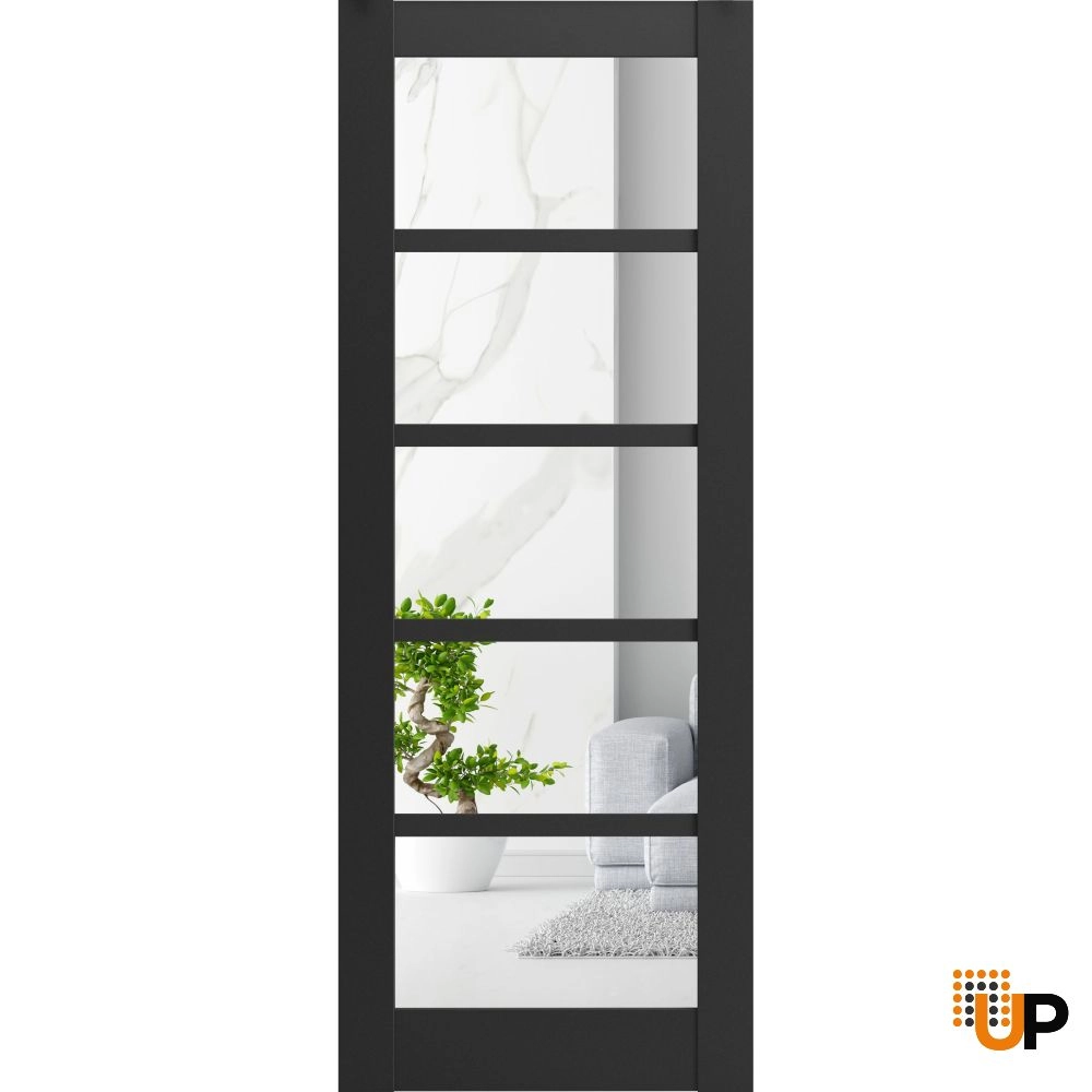 Single mdf luxury interior door slab with clear glass | Quadro 4522 Black Matte | 18 x 80 photo#1