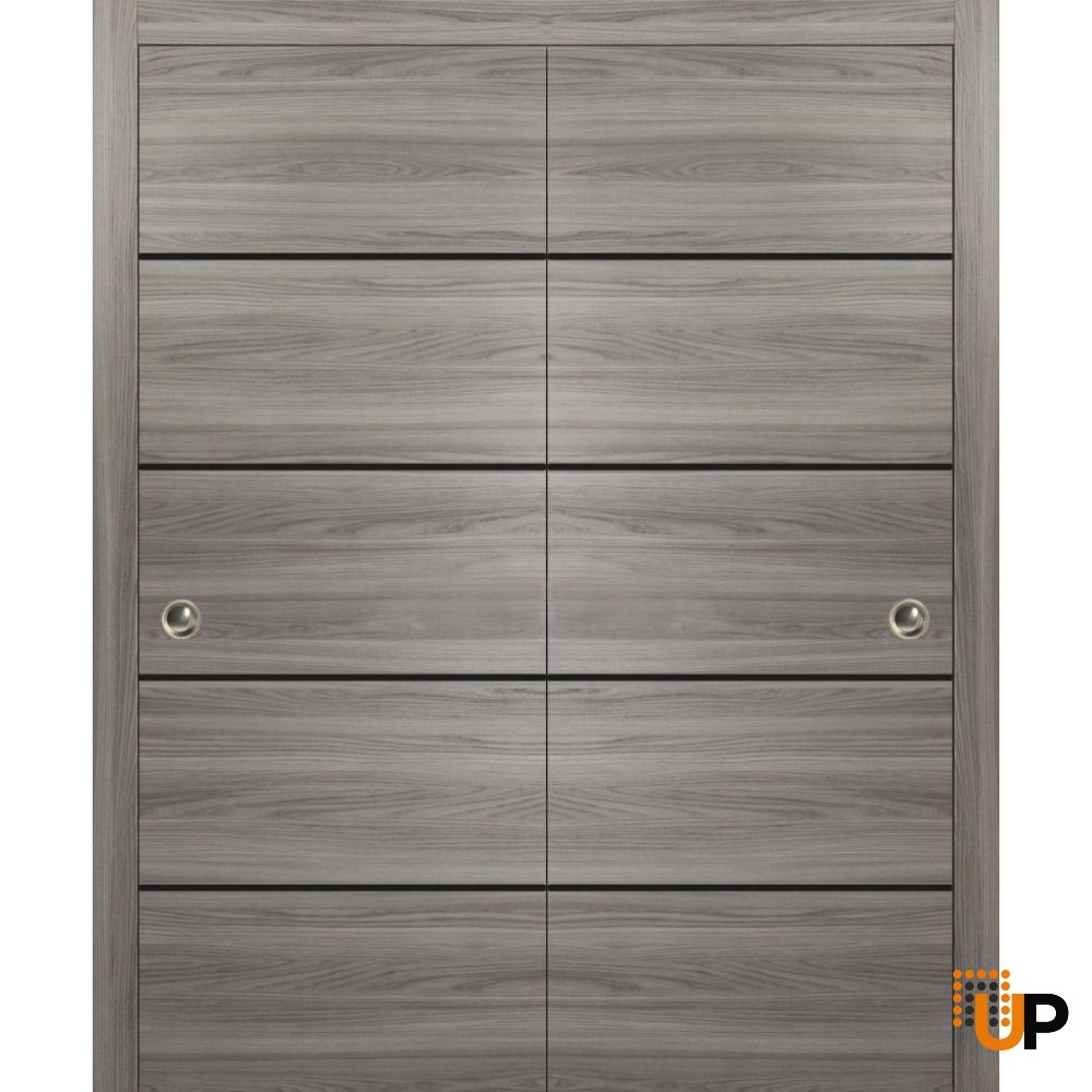 Double solid wood with honeycomb sliding flush interior closet bypass door | Planum 0015 Ginger Ash | 72 x 80 (2* 36x80) photo#1
