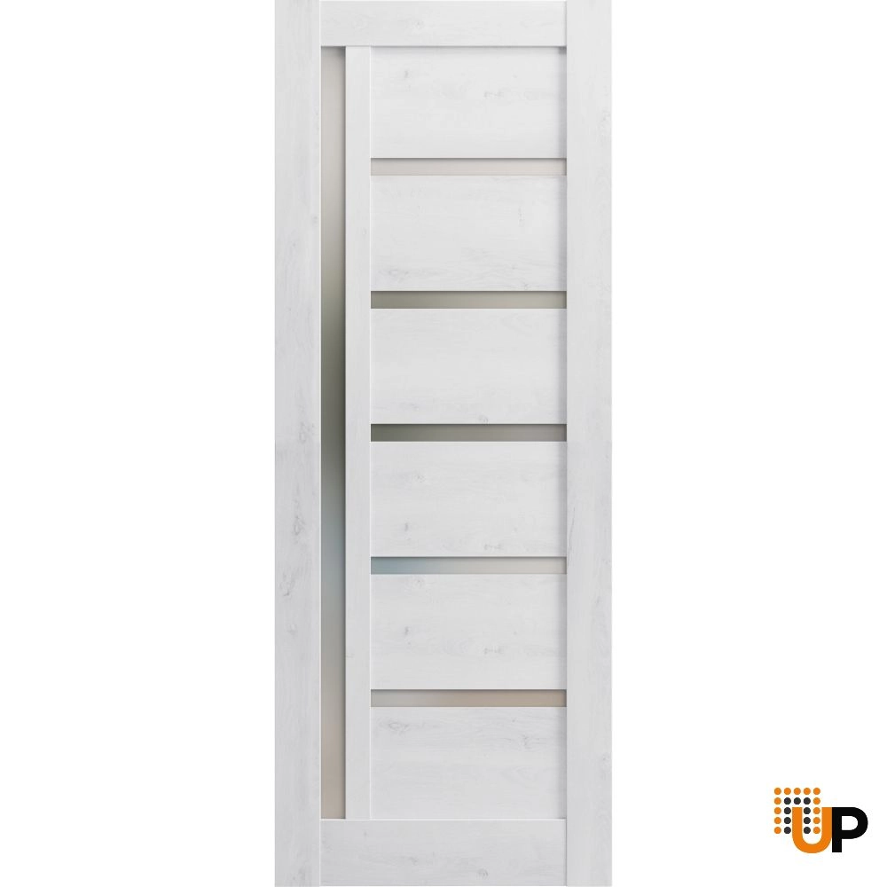 Single mdf modern interior door slab with frosted glass | Quadro 4088  Nordic White | 18 x 80 photo#1