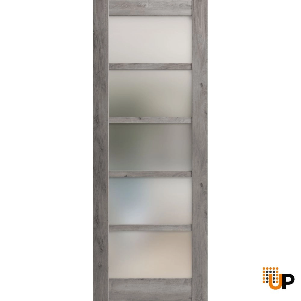 Single mdf luxury interior door slab with frosted glass | Quadro 4002  Nebraska Grey | 18 x 80 photo#1