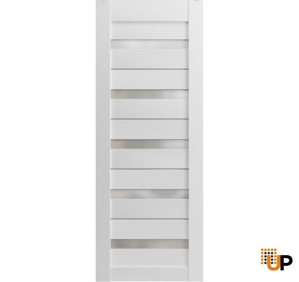 Single mdf modern interior door slab with frosted glass | Quadro 4445  White | 18 x 80 photo#1