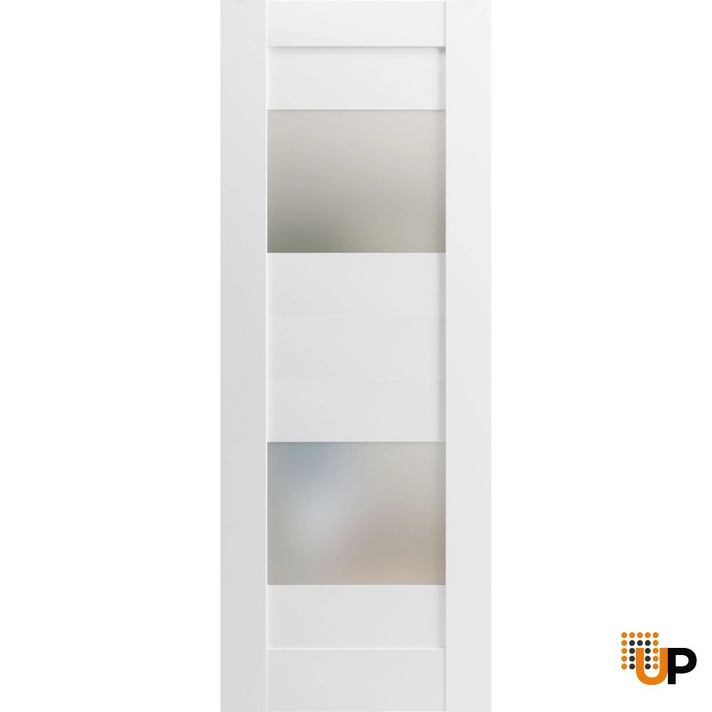 Single solid core interior door slab with frosted glass | Sete 6222 White | 18 x 80 photo#1
