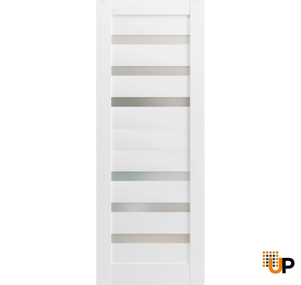 Single mdf modern interior door slab with frosted glass | Quadro 4266 White | 18 x 80 photo#1