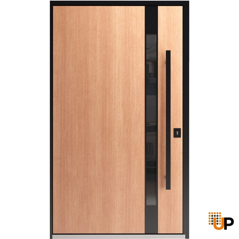 Single pivot metal-aluminum modern exterior door with tinted clear-mirrored glass | Axis 1133 Teak | 66 x 108 photo#1