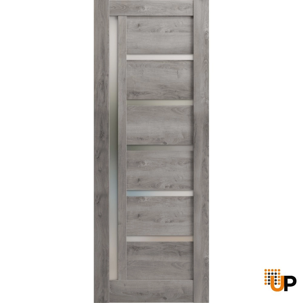 Single mdf modern interior door slab with frosted glass | Quadro 4088  Nebraska Grey | 18 x 80 photo#1