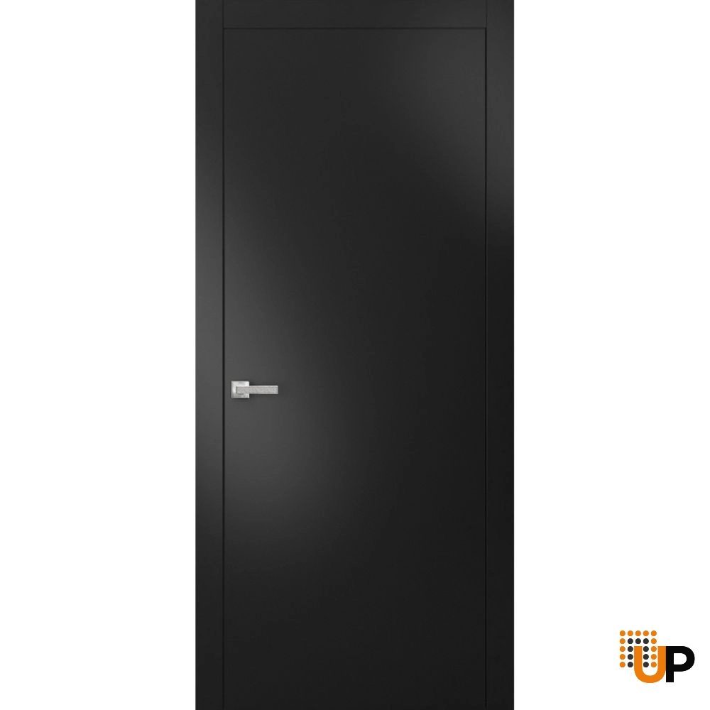 Single solid wood with honeycomb modern interior swing door | Planum 0010 Black Matte | 18 x 80 photo#1