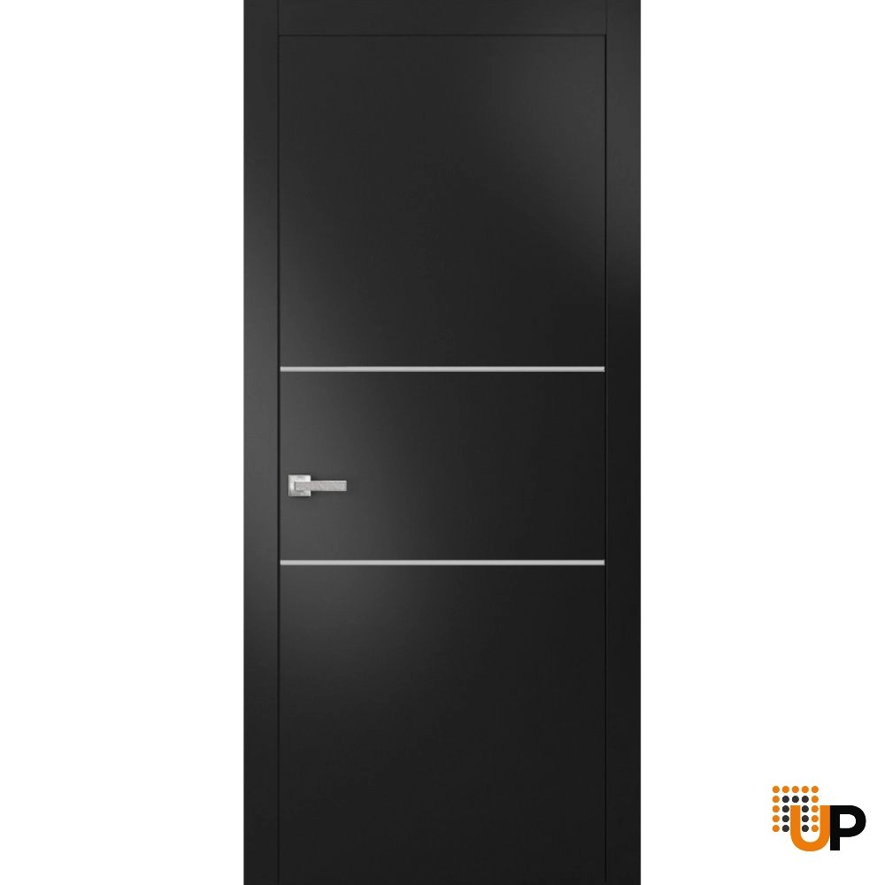 Single solid wood with honeycomb modern interior swing door | Planum 0110 Black Matte | 18 x 80 photo#1