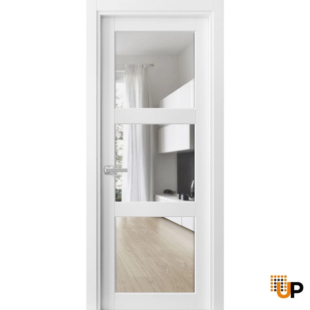 Single solid core luxury interior swing door with clear glass | Lucia 2555 White | 18 x 80 photo#1