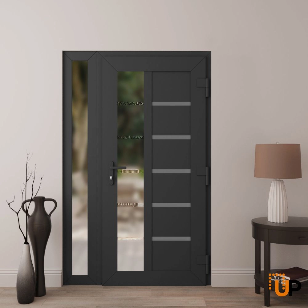 Manux 8088 vinyl (upvc) door 48x80 (36+12x80) grey upvc Photo #4