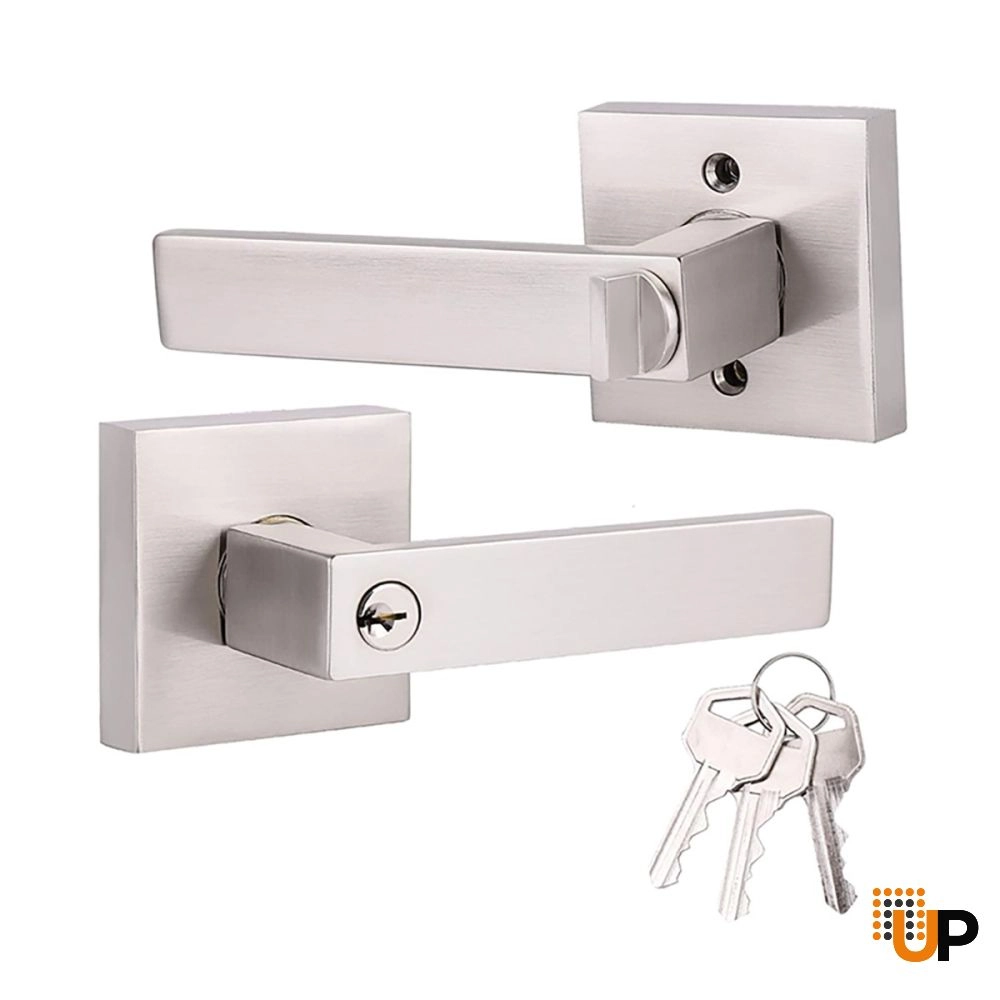 Modern Square Handle-Brushed Nickel Entry (key lock) photo#2